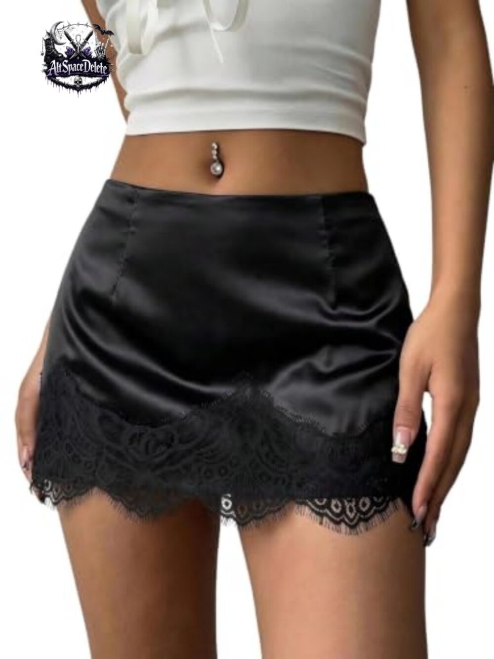 Lace Trim Satin Low Rise Mini Skirt Y2K Party